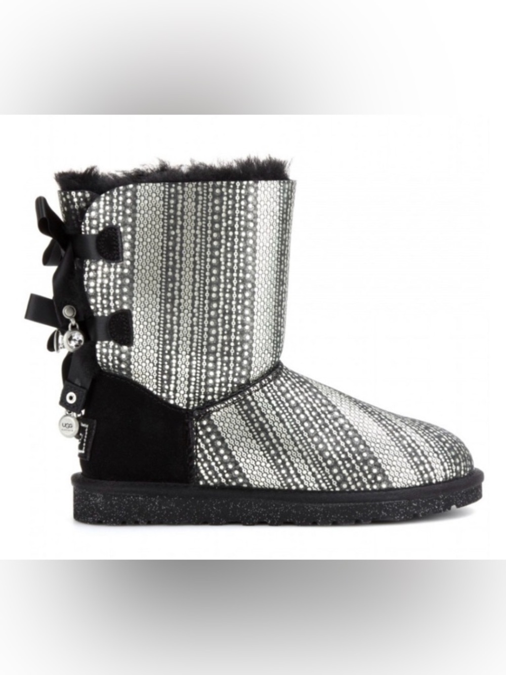 Ugg | Bailey Bow Bling Boots Black Metallic Silver - Size 8